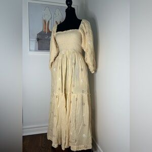 Elegant Cream Floral Maxi Free People Dress